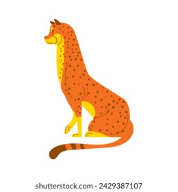 Sitting Cheetah Predator Animal Cartoon Style Illustration