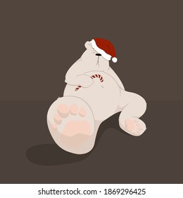 Sitting christmas white bear with  a candy