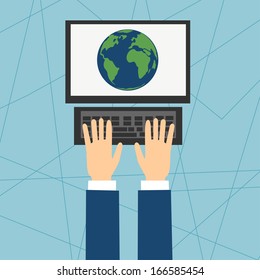 sitting at a computer on the Internet