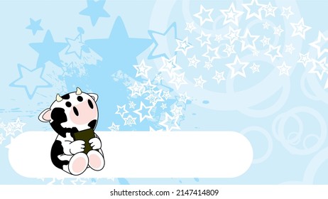 sitting cow cartoon holding book background in vector format