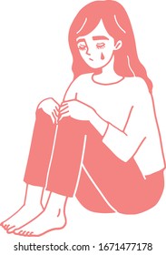 sitting and crying woman illustration