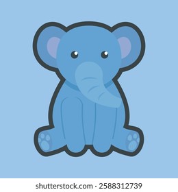 sitting cute elephant with outline flat vector design.