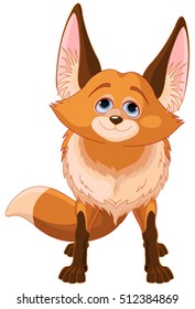 Sitting cute fox with blue eyes