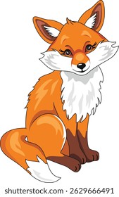 Sitting cute fox isolated on white. Vector
