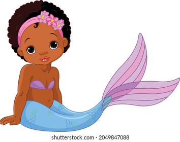 Sitting Cute Mermaid Baby Girl 