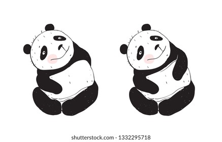 Sitting Cute Panda Curious. Panda cute bear sitting and smiling happy.