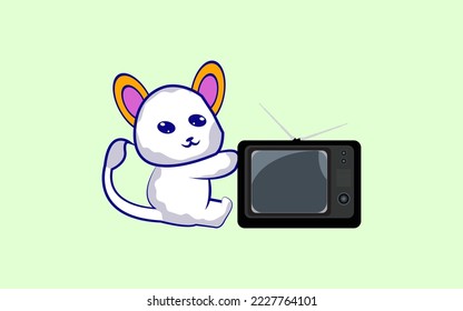 Sitting cute panda with TV