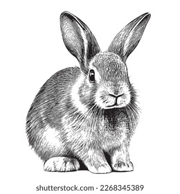 Sitting cute rabbit isolated on white background hand drawn sketch illustration