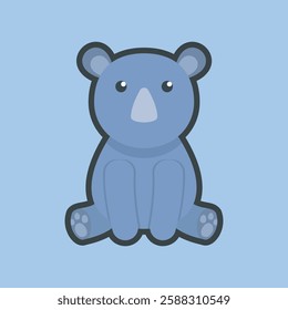 sitting cute rhinoceros with outline flat vector design.