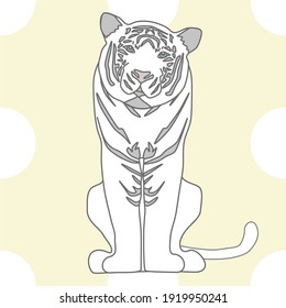 Sitting cute white tiger and yellow dots