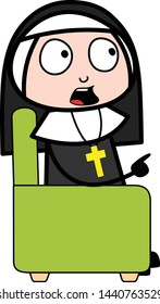 Sitting and Debating - Cartoon Nun Lady Vector Illustration