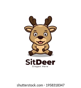 Sitting Deer Cute Cartoon Creative Mascot Logo