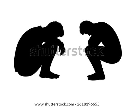 Sitting depressed man silhouette vector flat illustration design.