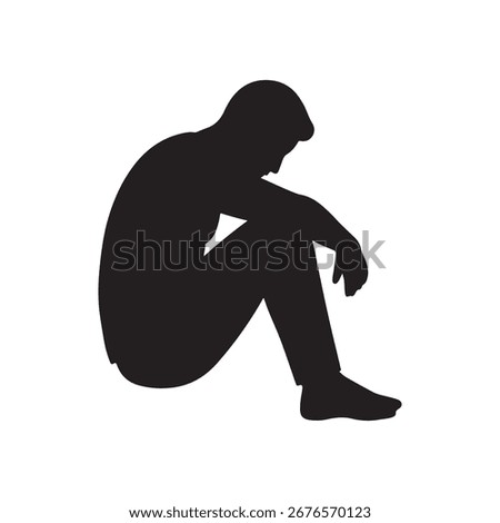 Sitting depressed man silhouette vector icon illustration design on white background