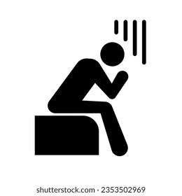 Sitting depressed person silhouette icon. Vector.