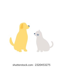 sitting dog and cat cute pet. simple profile illustration