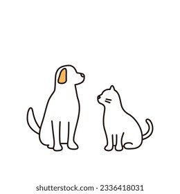sitting dog and cat cute pet. simple profile illustration