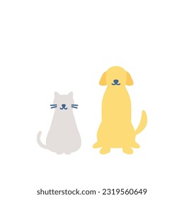 sitting dog and cat. cute pets. simple illustration