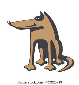 Sitting dog. Figure in a primitive style. Simple lines. 