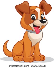 Sitting dog. Happy cartoon puppy sitting. Flat style vector illustration isolated on white background.