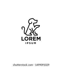sitting dog logo icon vector in line outline abstract art style, animal sit with hand up symbol of lucky or good luck