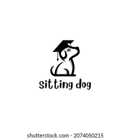 sitting dog logo wearing a toga hat