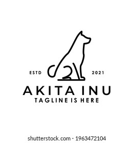 sitting dog outline logo design vector illustration