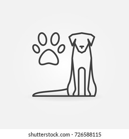 Sitting dog with paw print line icon. Vector veterinary clinic concept linear symbol