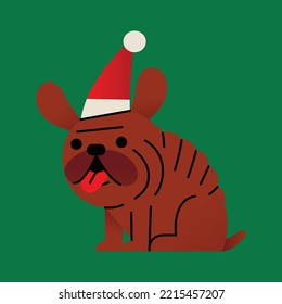 Sitting dog with red hat in Christmas party.