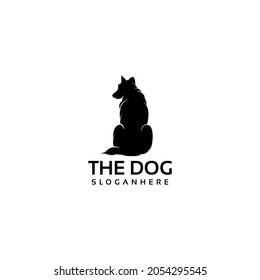 sitting dog silhouette logo design vector