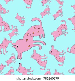 Sitting dogs  seamless  patterns. Hand drawn.