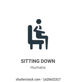 Sitting down glyph icon vector on white background. Flat vector sitting down icon symbol sign from modern humans collection for mobile concept and web apps design.