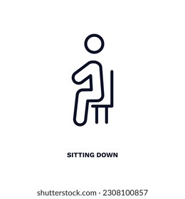 sitting down icon. Thin line sitting down icon from humans and behavior collection. Outline vector isolated on white background. Editable sitting down symbol can be used web and mobile