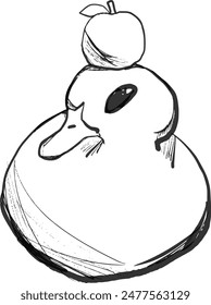 sitting duck with apple on its head vector illustration