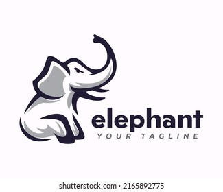 sitting elephant drawn art logo design template illustration inspiration