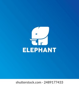 The sitting elephant logo design is white on a gradient blue background.