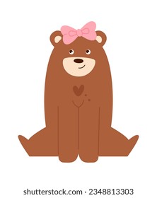 Sitting Female Bear Vector Illustration