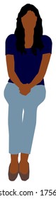 Sitting female person flat vector illustration (Black people)