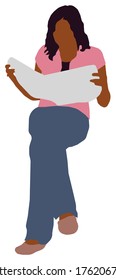 Sitting female person flat vector illustration (Black people)