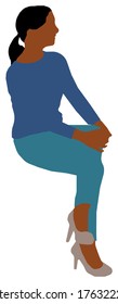 Ilustración vectorial plana de la persona femenina sentada (gente negra)