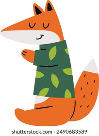 Sentado Zorro En La Ropa Dibujado A Mano Ilustración vectorial