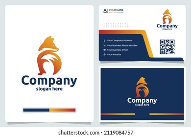sitting fox ,color gradient, logo design and business card