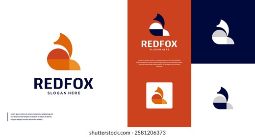 Sitting fox logo, with elegant and friendly style, mammal, graphic design illustration.