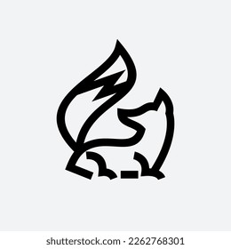 sitting fox logo. simple vector line art of abstract fox logo design