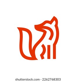 sitting fox logo. simple vector line art of abstract fox logo design