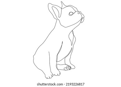 Sitting French bulldog one continuous single drawn line art vector illustration. Dog doodle one line style. svg