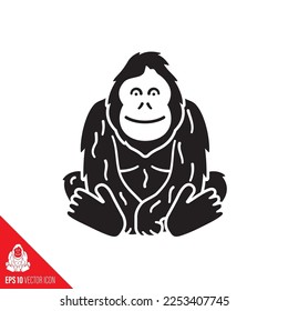 Sitting friendly Orangutan ape vector icon. Endangered species and wildlife glyph symbol.