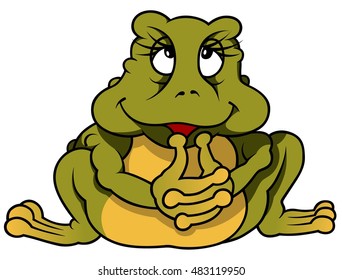 Sitting Frog Binky - Colored Cartoon Illustration, Vector