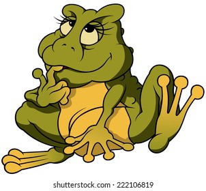 Sitting Frog - Colored Cartoon Illustration, Vector