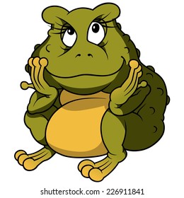 Sitting Frog - Colored Cartoon Illustration, Vector
